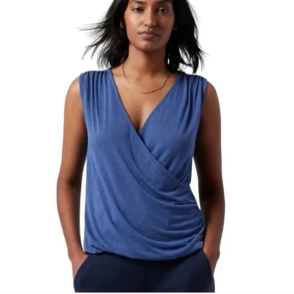 Athleta Tops - Athleta women's L blue breezy wrap tank v neck casual spring summer tank EUC